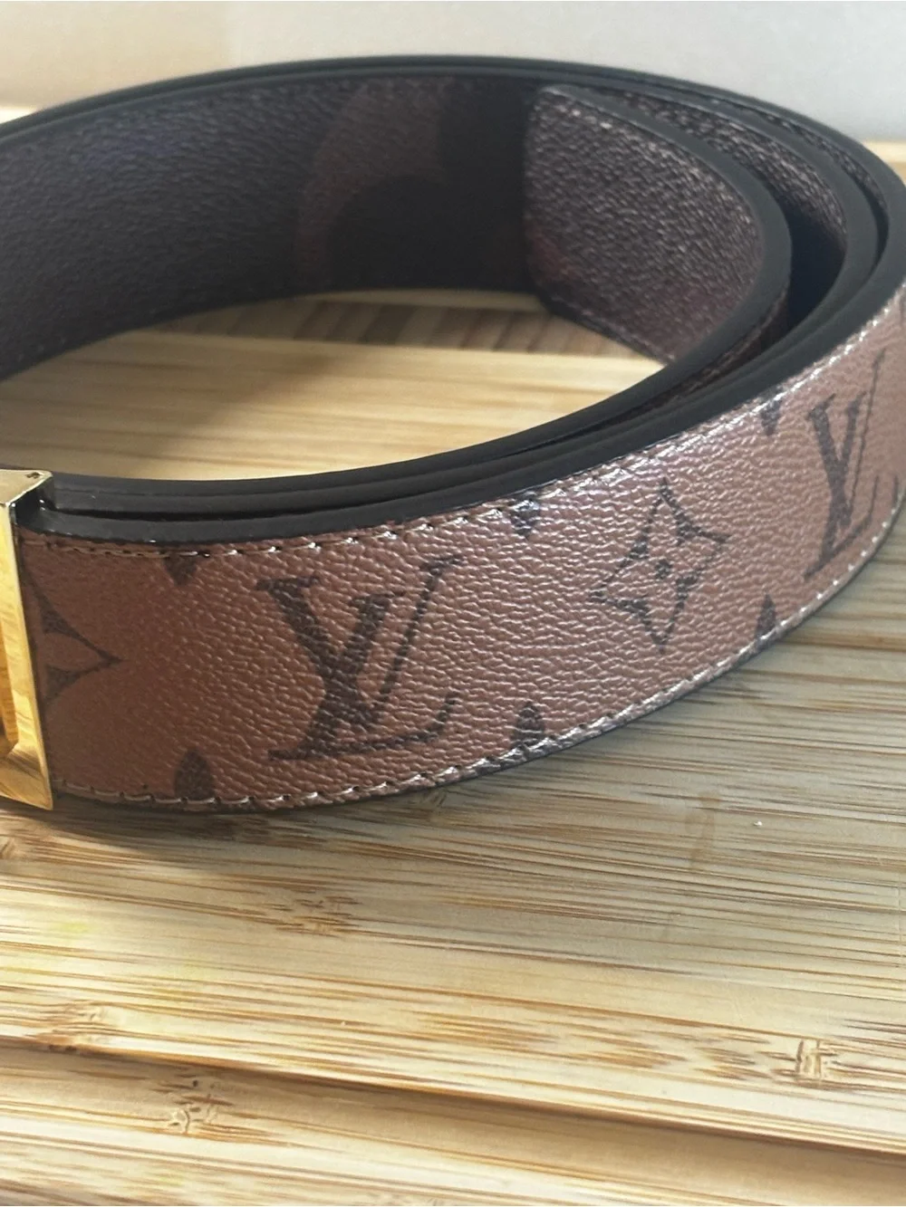 Brand New !!  Black & Brown Monogram Men’s Belt with Gold Plaque